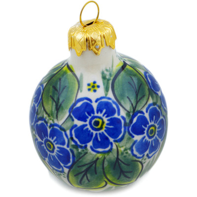 Polish Pottery Christmas Ball Ornament 3&quot; Dancing Indigo Dreams UNIKAT