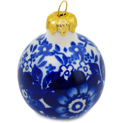 Polish Pottery Christmas Ball Ornament 3&quot; Fancy Floral UNIKAT