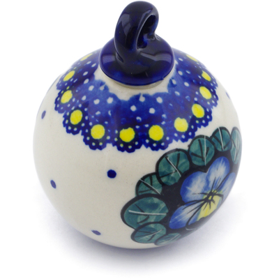 Polish Pottery Christmas Ball Ornament 3&quot; Flower In The Grass UNIKAT