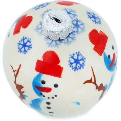Polish Pottery Christmas Ball Ornament 3&quot; Frosty Snowman