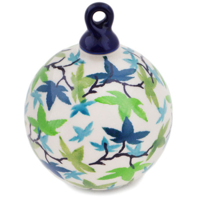 Polish Pottery Christmas Ball Ornament 3&quot; Full Forest UNIKAT