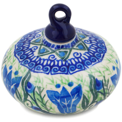 Polish Pottery Christmas Ball Ornament 3&quot; Gentian Wreath UNIKAT