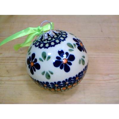 Polish Pottery Christmas Ball Ornament 3&quot; Gingham Flowers