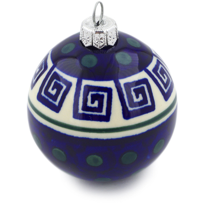 Polish Pottery Christmas Ball Ornament 3&quot; Greek Key