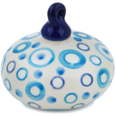 Polish Pottery Christmas Ball Ornament 3&quot; Groovy Blues UNIKAT