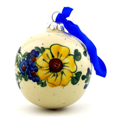 Polish Pottery Christmas Ball Ornament 3&quot;