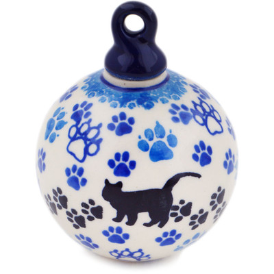 Polish Pottery Christmas Ball Ornament 3&quot; Kitty Prints