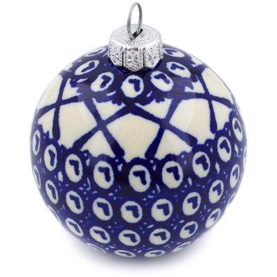 Polish Pottery Christmas Ball Ornament 3&quot; Lattice Peacock