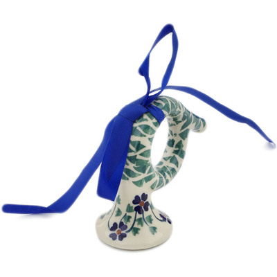 Polish Pottery Christmas Ball Ornament 3&quot; Lucky Blue Clover