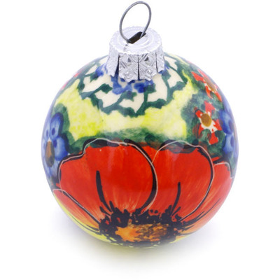 Polish Pottery Christmas Ball Ornament 3&quot; Mystical Garden UNIKAT