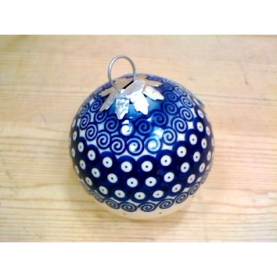 Polish Pottery Christmas Ball Ornament 3&quot; Peacock Dots UNIKAT