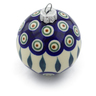 Polish Pottery Christmas Ball Ornament 3&quot; Peacock Leaves