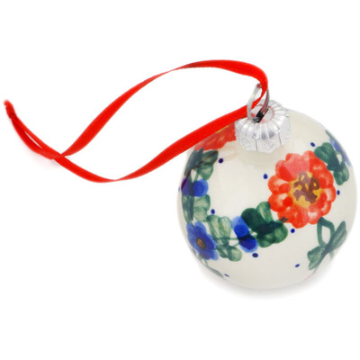 Polish Pottery Christmas Ball Ornament 3&quot; Reaching Vines UNIKAT