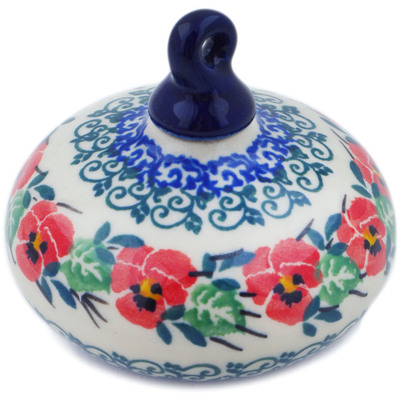 Polish Pottery Christmas Ball Ornament 3&quot; Red Pansy
