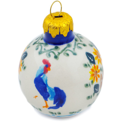Polish Pottery Christmas Ball Ornament 3&quot; Rooster Madness UNIKAT