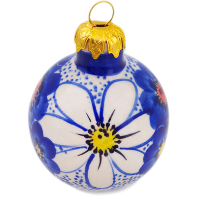 Polish Pottery Christmas Ball Ornament 3&quot; Sapphire Bunch UNIKAT