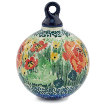 Polish Pottery Christmas Ball Ornament 3&quot; Splendid Meadow UNIKAT