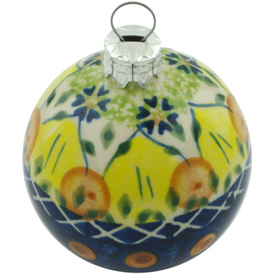 Polish Pottery Christmas Ball Ornament 3&quot; Sunflower Power UNIKAT