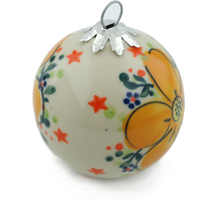 Polish Pottery Christmas Ball Ornament 3&quot; Sunset Field UNIKAT