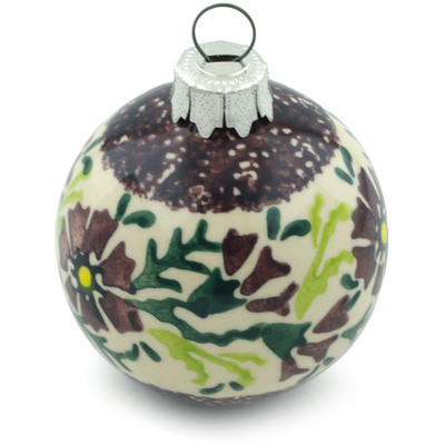 Polish Pottery Christmas Ball Ornament 3&quot; Sweet Purple Floral