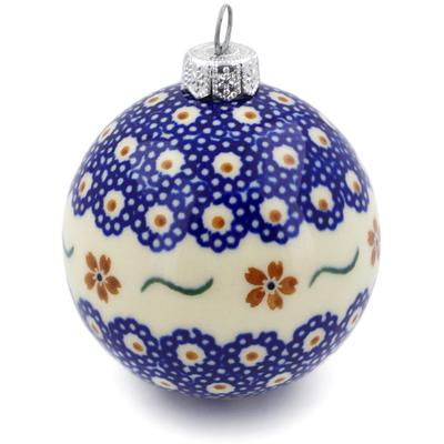 Polish Pottery Christmas Ball Ornament 3&quot; Sweet Red Flower