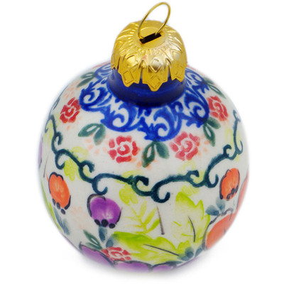 Polish Pottery Christmas Ball Ornament 3&quot; Vivid Sights UNIKAT