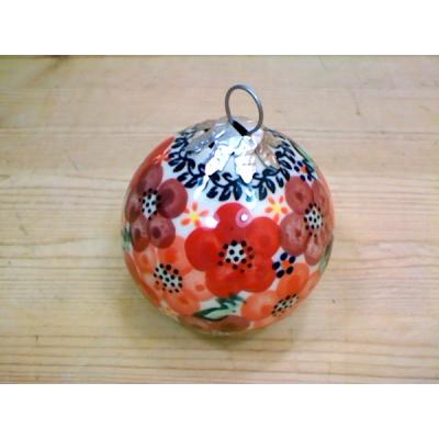 Polish Pottery Christmas Ball Ornament 3&quot; Warm Flowers UNIKAT