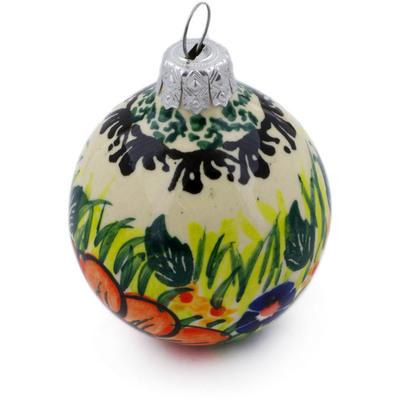 Polish Pottery Christmas Ball Ornament 3&quot; Wild Bouquet UNIKAT
