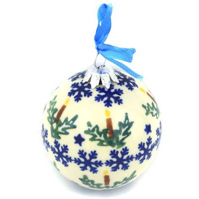 Polish Pottery Christmas Ball Ornament 3&quot; Winter Candles