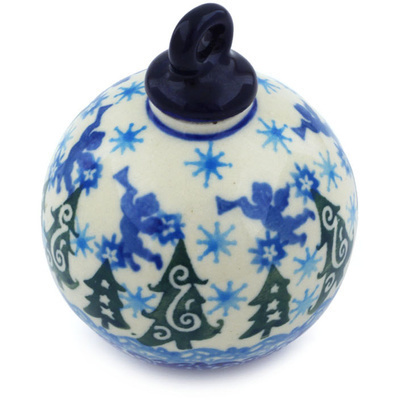 Polish Pottery Christmas Ball Ornament 3&quot; Winter Story