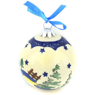 Polish Pottery Christmas Ball Ornament 3&quot; Winter Wonderland