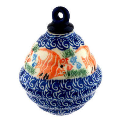 Polish Pottery Christmas Ball Ornament 4&quot; Angel Fish