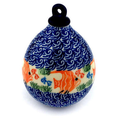 Polish Pottery Christmas Ball Ornament 4&quot; Angel Fish