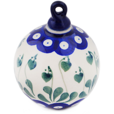 Polish Pottery Christmas Ball Ornament 4&quot; Bleeding Heart Peacock