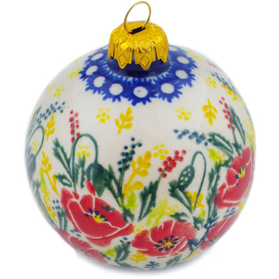 Polish Pottery Christmas Ball Ornament 4&quot; Bloom Bells UNIKAT