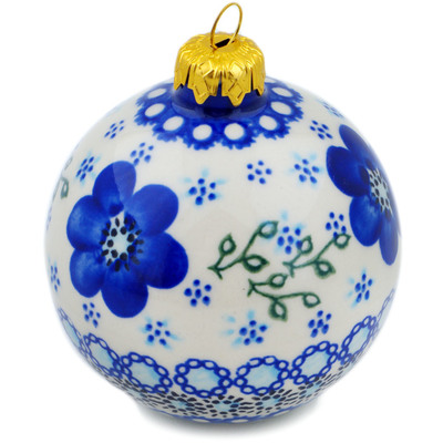 Polish Pottery Christmas Ball Ornament 4&quot; Bloom Queens