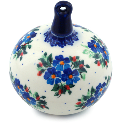 Polish Pottery Christmas Ball Ornament 4&quot; Blue Bunches UNIKAT