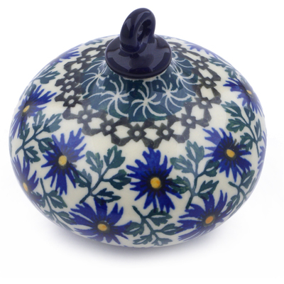 Polish Pottery Christmas Ball Ornament 4&quot; Blue Chicory