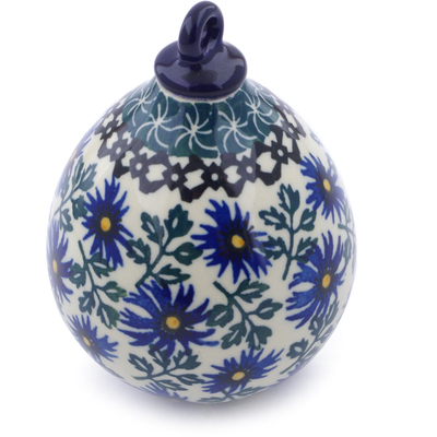 Polish Pottery Christmas Ball Ornament 4&quot; Blue Chicory