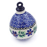 Polish Pottery Christmas Ball Ornament 4&quot; Blue Daisy Swirls