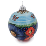 Polish Pottery Christmas Ball Ornament 4&quot; Blue Garden UNIKAT