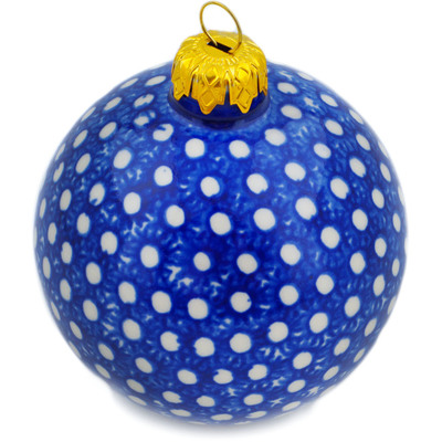 Polish Pottery Christmas Ball Ornament 4&quot; Blue Heaven