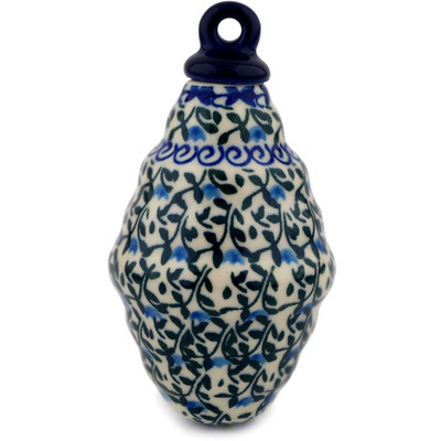 Polish Pottery Christmas Ball Ornament 4&quot; Blue Ivy