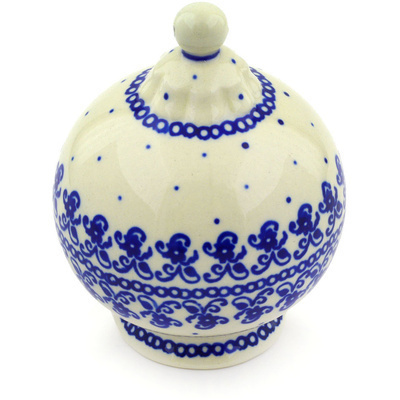 Polish Pottery Christmas Ball Ornament 4&quot; Blue Lace Vines