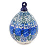 Polish Pottery Christmas Ball Ornament 4&quot; Blue Rose Trellis UNIKAT
