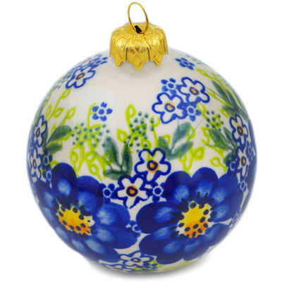 Polish Pottery Christmas Ball Ornament 4&quot; Bluebell Mosaic