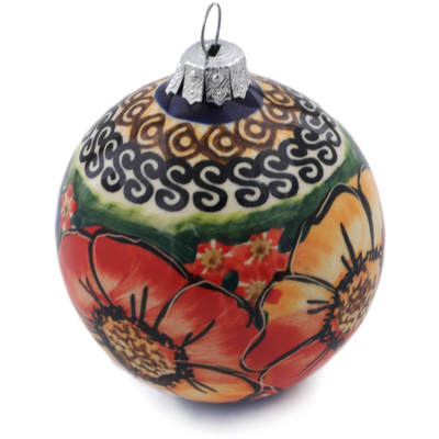 Polish Pottery Christmas Ball Ornament 4&quot; Bright Beauty UNIKAT