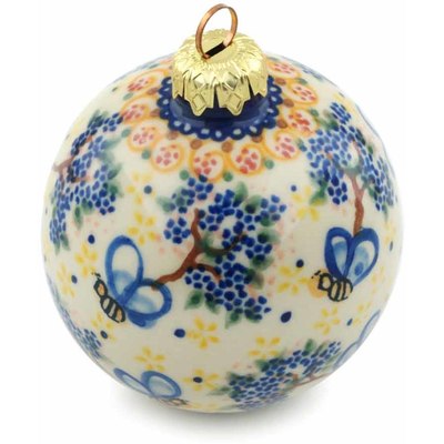 Polish Pottery Christmas Ball Ornament 4&quot; Bumble Bee UNIKAT