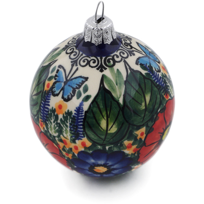 Polish Pottery Christmas Ball Ornament 4&quot; Butterfly Paradise UNIKAT