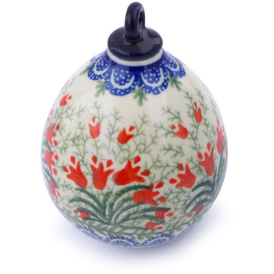 Polish Pottery Christmas Ball Ornament 4&quot; Crimson Bells